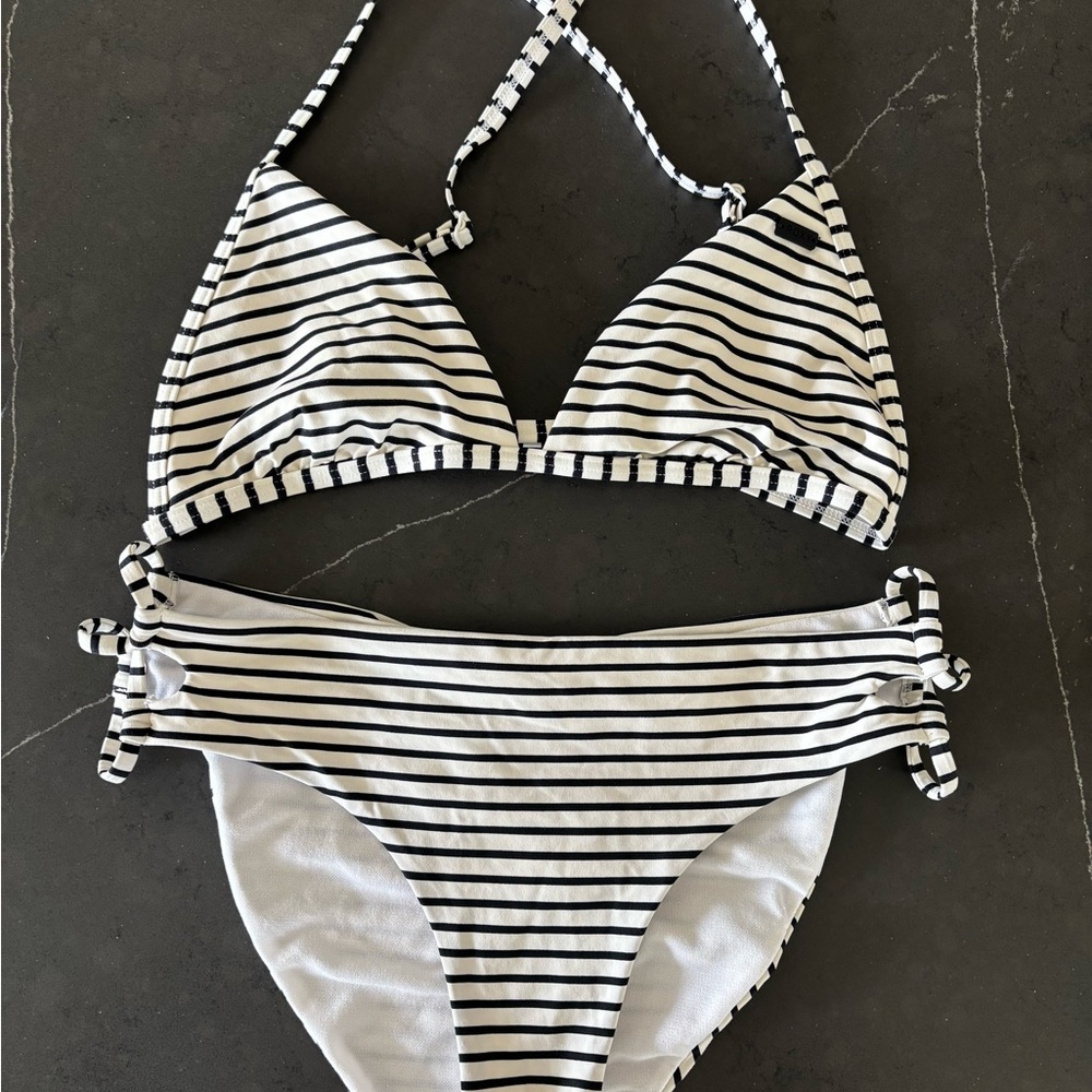 Roxy Black and White Striped Bikini